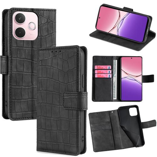 

For OPPO A5 Pro 5G Global Skin Feel Crocodile Magnetic Clasp Leather Phone Case(Black)