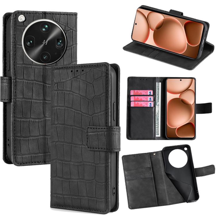 

For OPPO Find X8 Ultra 5G Skin Feel Crocodile Magnetic Clasp Leather Phone Case(Black)