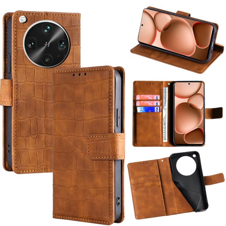 

For OPPO Find X8 Ultra 5G Skin Feel Crocodile Magnetic Clasp Leather Phone Case(Brown)