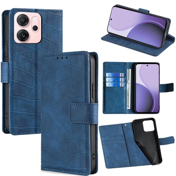 

For OPPO Reno14 F 5G Skin Feel Crocodile Magnetic Clasp Leather Phone Case(Blue)