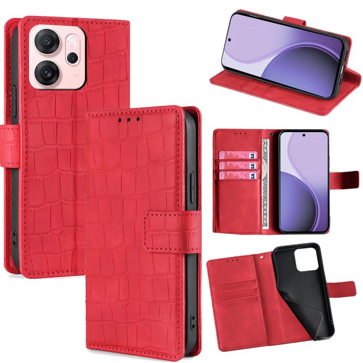 

For OPPO Reno14 F 5G Skin Feel Crocodile Magnetic Clasp Leather Phone Case(Red)