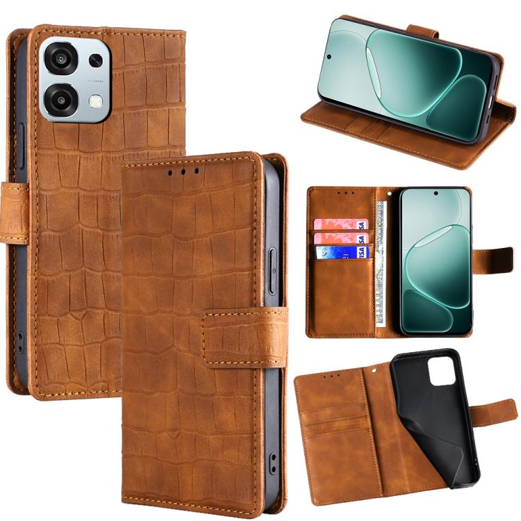 

For OPPO F31 5G Skin Feel Crocodile Magnetic Clasp Leather Phone Case(Brown)