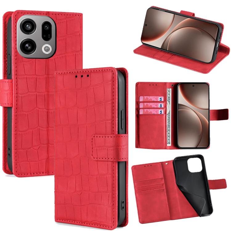 

For OPPO Find X9 5G Skin Feel Crocodile Magnetic Clasp Leather Phone Case(Red)