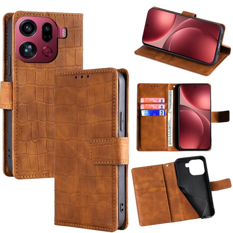

For OPPO Find X9 Pro 5G Skin Feel Crocodile Magnetic Clasp Leather Phone Case(Brown)