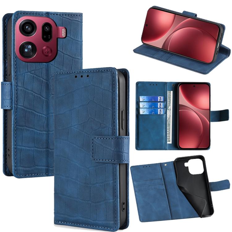 

For OPPO Find X9 Pro 5G Skin Feel Crocodile Magnetic Clasp Leather Phone Case(Blue)