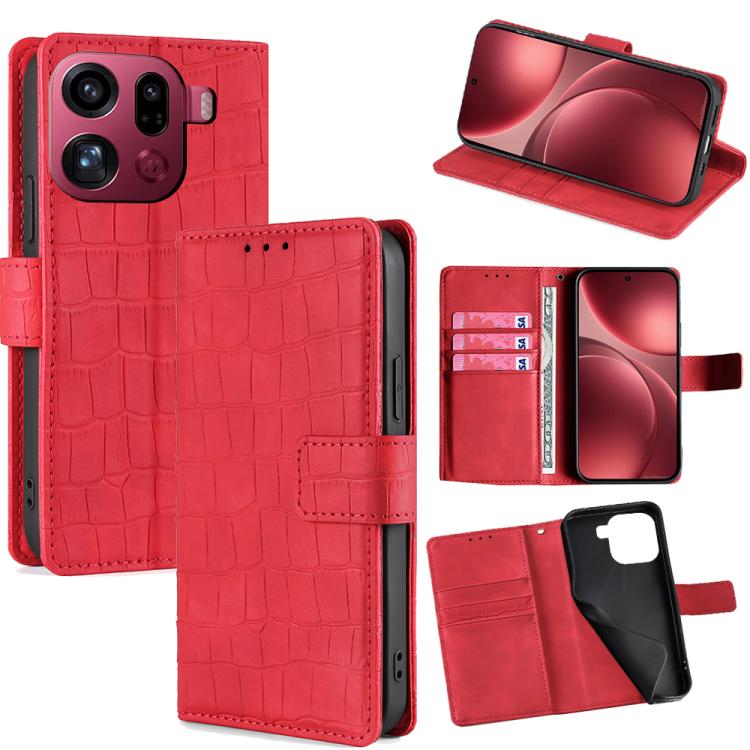 

For OPPO Find X9 Pro 5G Skin Feel Crocodile Magnetic Clasp Leather Phone Case(Red)