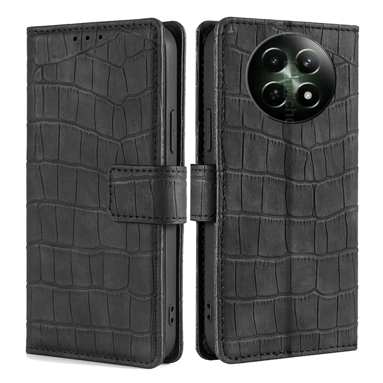 

For Realme 12 5G Skin Feel Crocodile Magnetic Clasp Leather Phone Case(Black)