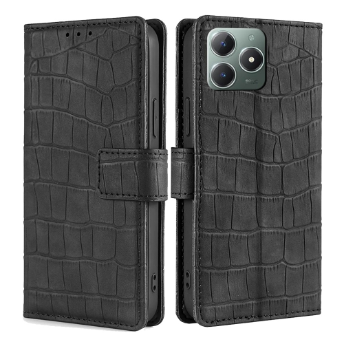 

For Realme C61 4G Skin Feel Crocodile Magnetic Clasp Leather Phone Case(Black)