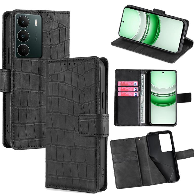 

For Realme C71 4G Skin Feel Crocodile Magnetic Clasp Leather Phone Case(Black)
