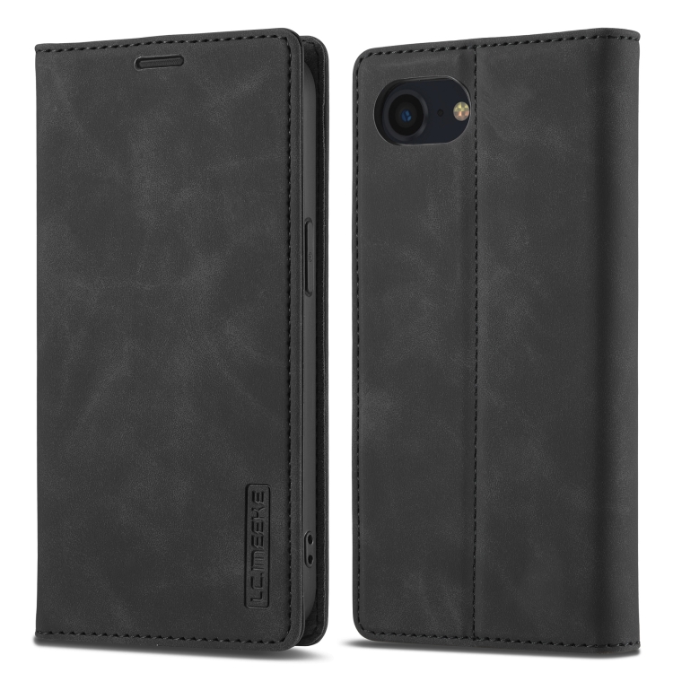 

For iPhone SE 2024 LC.IMEEKE Strong Magnetic Leather Phone Case with Holder & Card Slots & Wallet(Black)