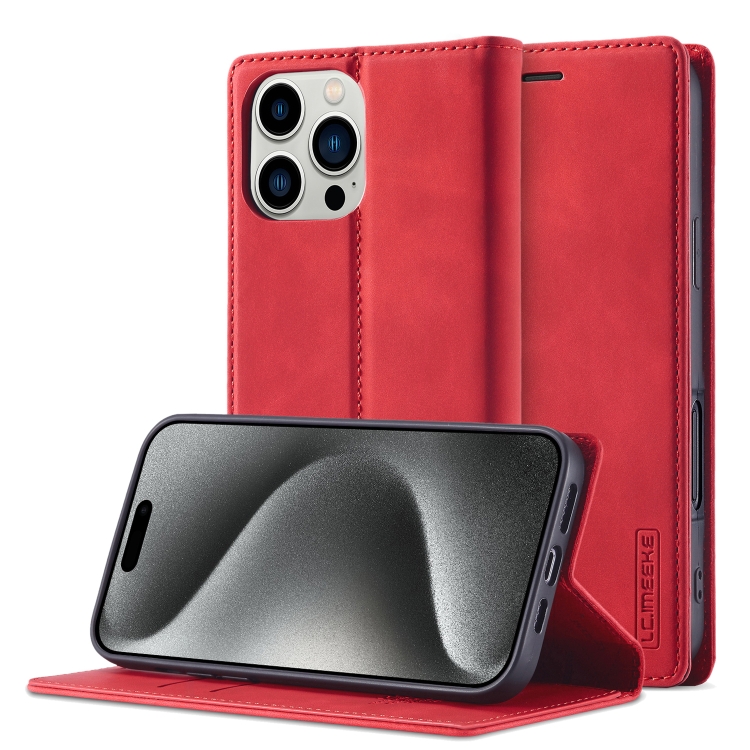 

For iPhone 16 Pro LC.IMEEKE Strong Magnetism Microfiber Leather Phone Case(Red)