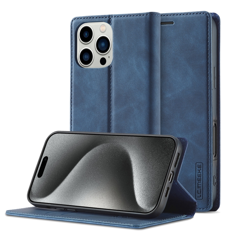 

For iPhone 16 Pro LC.IMEEKE Strong Magnetism Microfiber Leather Phone Case(Blue)