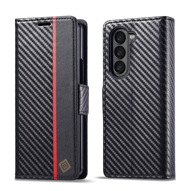 

For Samsung Galaxy Z Fold6 5G LC.IMEEKE Carbon Fiber Leather Phone Case(Vertical Black)