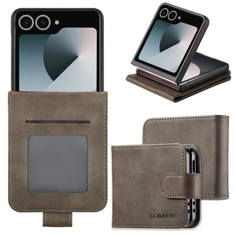 

For Samsung Galaxy Z Flip7 5G LC.IMEEKE Calf Texture Leather Phone Case(Grey)