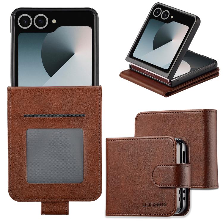 

For Samsung Galaxy Z Flip7 5G LC.IMEEKE Calf Texture Leather Phone Case(Coffee)