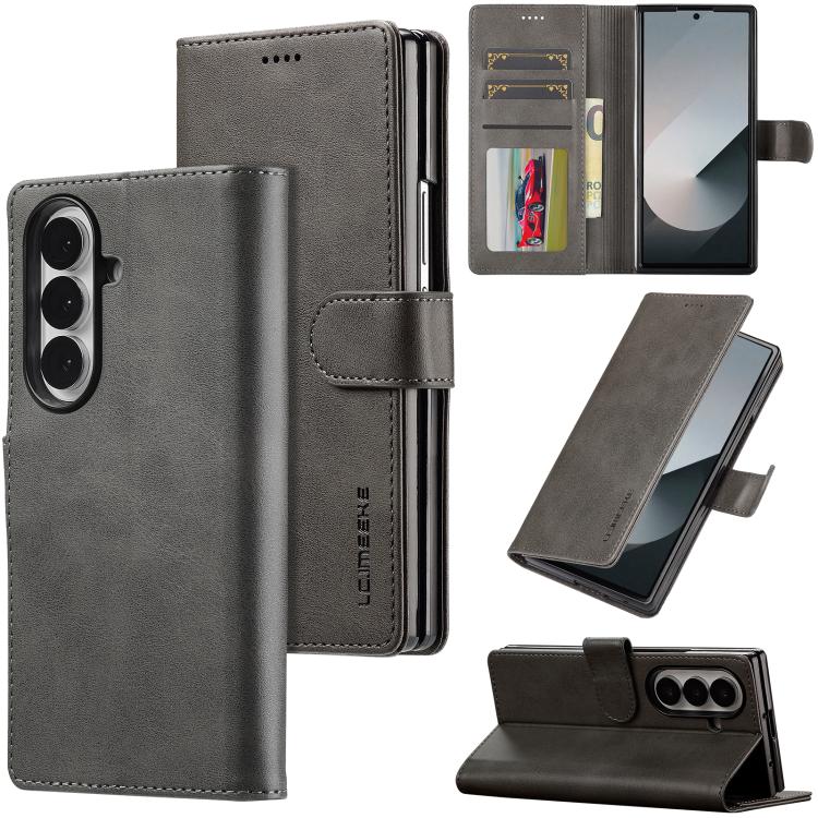 

For Samsung Galaxy Z Fold7 5G LC.IMEEKE Calf Texture Leather Phone Case(Grey)