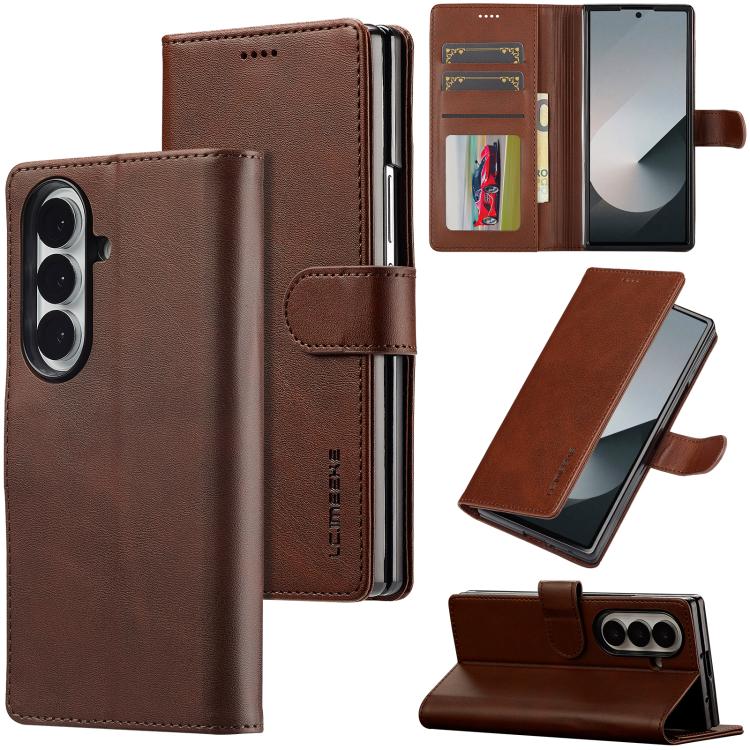 

For Samsung Galaxy Z Fold7 5G LC.IMEEKE Calf Texture Leather Phone Case(Coffee)