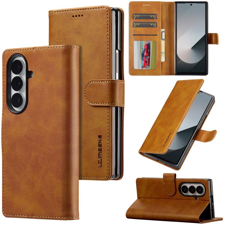 

For Samsung Galaxy Z Fold7 5G LC.IMEEKE Calf Texture Leather Phone Case(Brown)