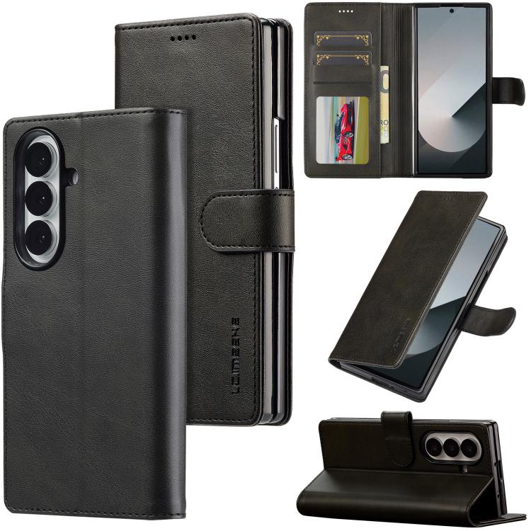 For Galaxy Z Fold8 Ultra 5G LC.IMEEKE Calf Texture Leather Phone Case(Black)