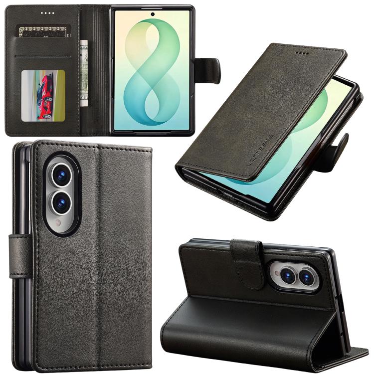 For Galaxy Z Fold8 5G LC.IMEEKE Calf Texture Leather Phone Case(Black)