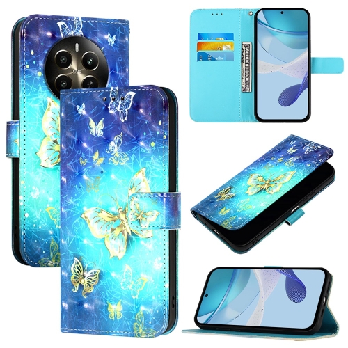 

For Realme 12+ / Narzo 70 Pro 5G India 3D Painting Horizontal Flip Leather Phone Case(Golden Butterfly)