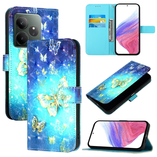 

For Realme GT 6 5G Global / GT 6T 5G Global 3D Painting Horizontal Flip Leather Phone Case(Golden Butterfly)