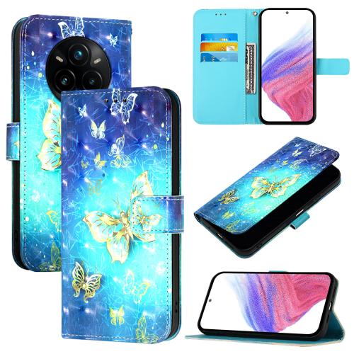 

For Realme 14 Pro+ 5G 3D Painting Horizontal Flip Leather Phone Case(Golden Butterfly)