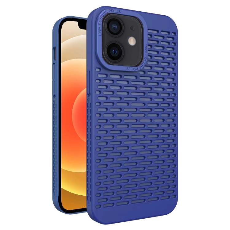 

For iPhone 12 Hollow Heat Dissipation TPU Phone Case(Blue)