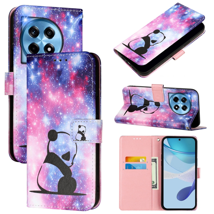 

For OnePlus 12 5G Global Colored Drawing Pattern Plain Weave Leather Phone Case(Baby Panda)