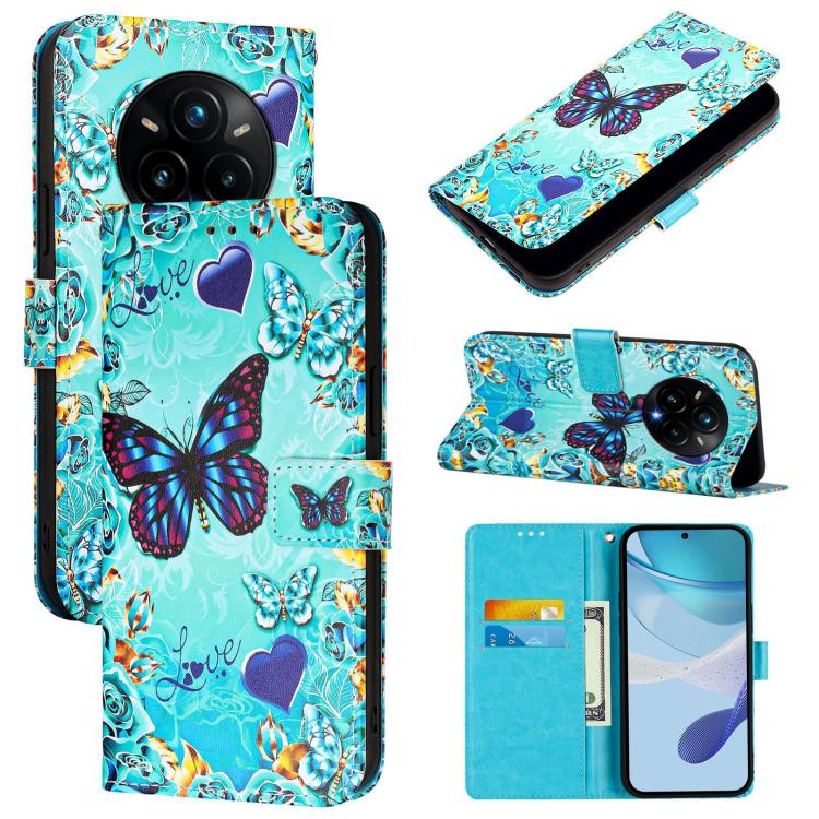 

For Realme 14 Pro+ 5G Colored Drawing Pattern Plain Weave Leather Phone Case(Caring Butterfly)