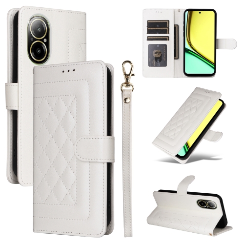 

For Realme C67 4G Diamond Lattice Leather Flip Phone Case(White)