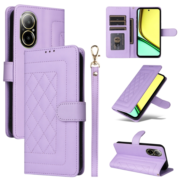 

For Realme C67 4G Diamond Lattice Leather Flip Phone Case(Light Purple)