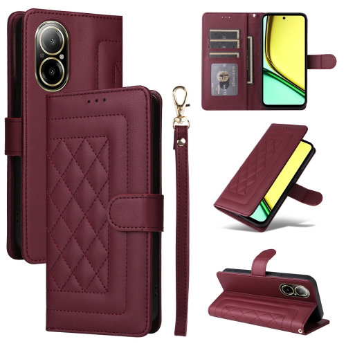 

For Realme C67 4G Diamond Lattice Leather Flip Phone Case(Wine Red)