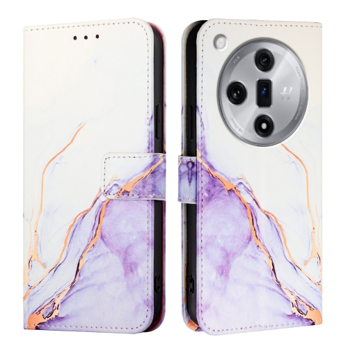 

For OPPO Find X7 PT003 Marble Pattern Flip Leather Phone Case(White Purple)