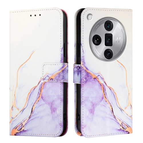 

For OPPO Find X7 Ultra PT003 Marble Pattern Flip Leather Phone Case(White Purple)