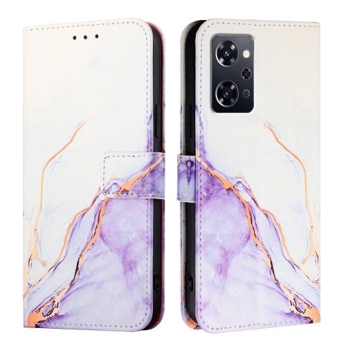 

For OPPO Reno9 A JP Version PT003 Marble Pattern Flip Leather Phone Case(White Purple)