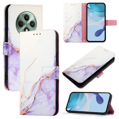 

For OPPO Reno12 F 5G Global PT003 Marble Pattern Flip Leather Phone Case(White Purple)