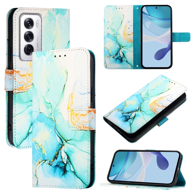 

For OPPO Reno12 Global PT003 Marble Pattern Flip Leather Phone Case(Green)