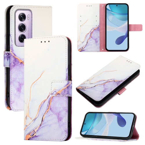 

For OPPO Reno12 Pro Global PT003 Marble Pattern Flip Leather Phone Case(White Purple)