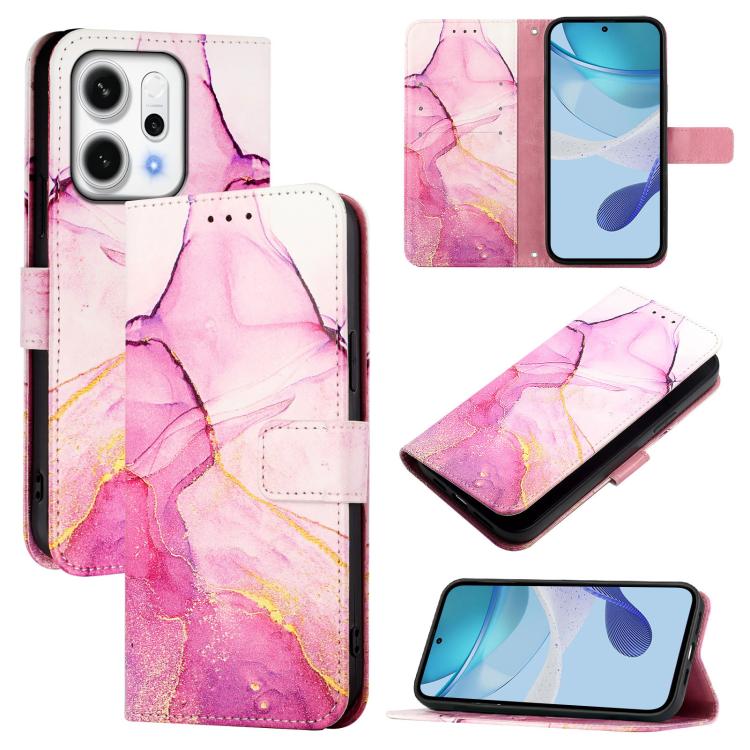 

For OPPO Reno14 5G Global PT003 Marble Pattern Flip Leather Phone Case(Pink Purple Gold)