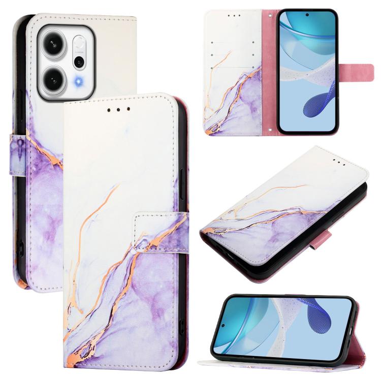 

For OPPO Reno14 Pro 5G Global PT003 Marble Pattern Flip Leather Phone Case(White Purple)