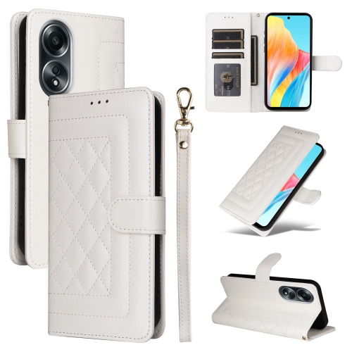 For OPPO A58 4G Diamond Lattice Leather Flip Phone Case(White)