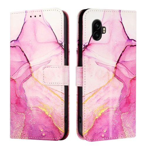 

For Samsung Galaxy Z Fold6 PT003 Marble Pattern Flip Leather Phone Case(Pink Purple Gold)