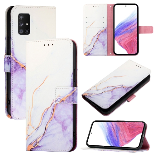 

For Samsung Galaxy A71 5G PT003 Marble Pattern Flip Leather Phone Case(White Purple)