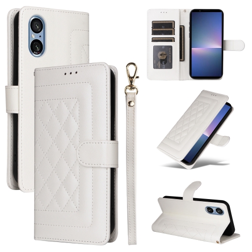 

For Sony Xperia 5 V Diamond Lattice Leather Flip Phone Case(White)
