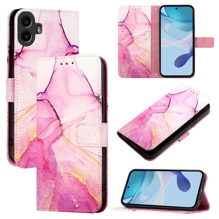 

For Nothing CMF Phone 1 PT003 Marble Pattern Flip Leather Phone Case(Pink Purple Gold)