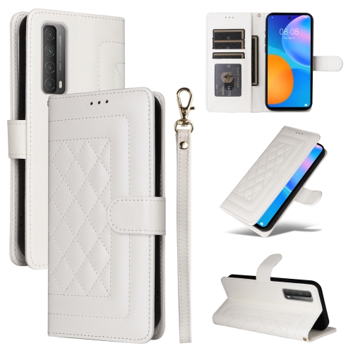 

For Huawei P Smart 2021 Diamond Lattice Leather Flip Phone Case(White)