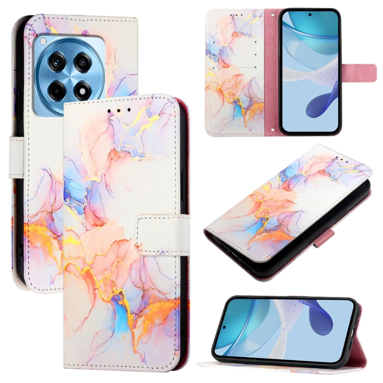 

For OnePlus 12R 5G Global PT003 Marble Pattern Flip Leather Phone Case(Galaxy Marble White)