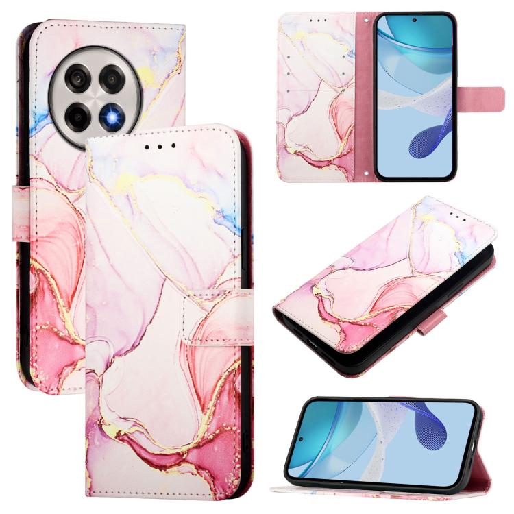 

For OnePlus 13R / Ace 5 / 5 Pro PT003 Marble Pattern Flip Leather Phone Case(Rose Gold)
