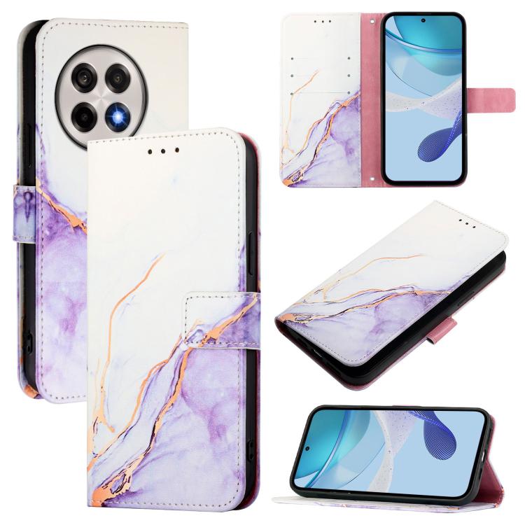 

For OnePlus 13R / Ace 5 / 5 Pro PT003 Marble Pattern Flip Leather Phone Case(White Purple)